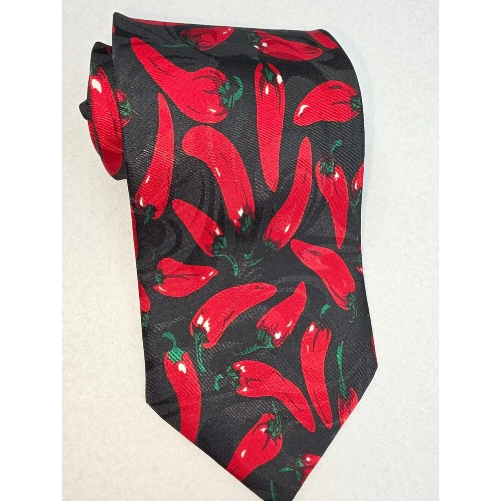 Steven Harris Men's Black Tie with Red Chili Pepper Print Poly 3985